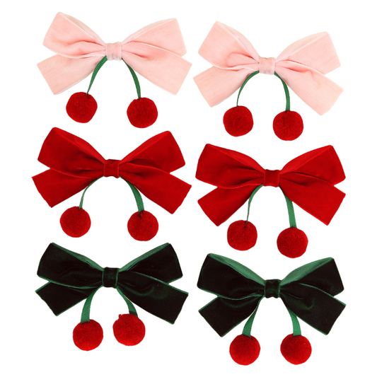 Velvet Bow Hair Clip for Girls Christmas Hair Accessory with Pom Pom