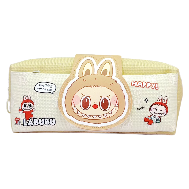 Labubu Pencil Case Multi-Layer Large Capacity Stationery Box with Flip Cover Velcro Closure