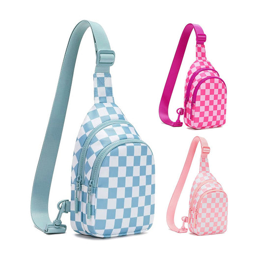 Sport Waist Pack Nylon Checkerboard Crossbody Bag Pastel
