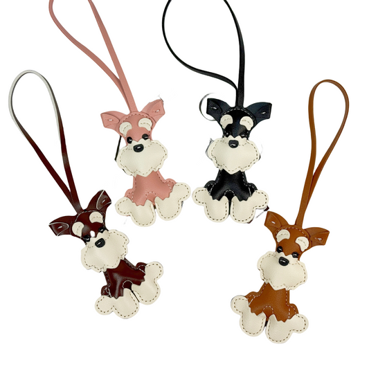 Leather Schnauzer Wrist Strap Keychain, Animal Shaped Bag Charm & Car Key Pendant