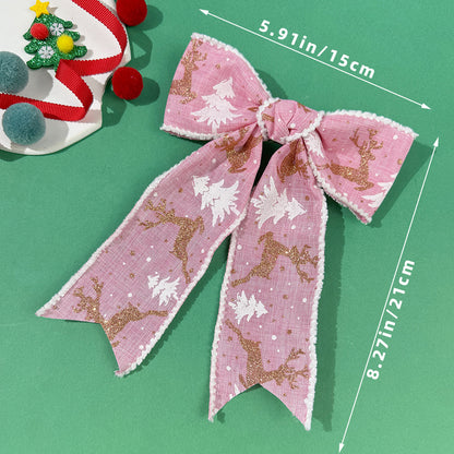 Christmas Gold Reindeer & Christmas Tree Bow Hair Clip – Festive Holiday Party Sweet Hair Accessory