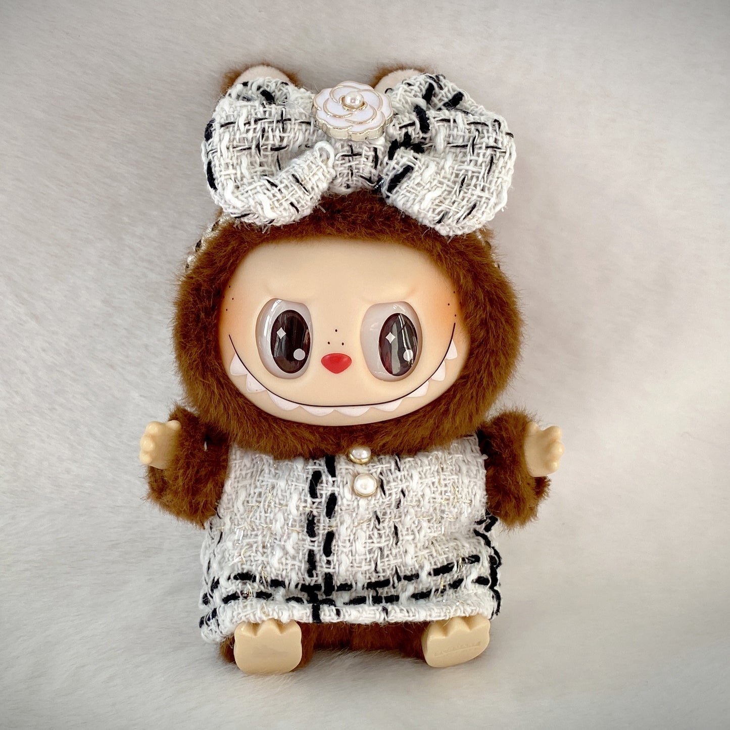 17cm Labubu Elegant Tweed Doll Outfit Bow Headwear Costume