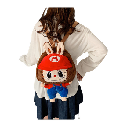 Kids Girls Labubu Hat Overall Soft Plush Backpack Character Doll School Bag