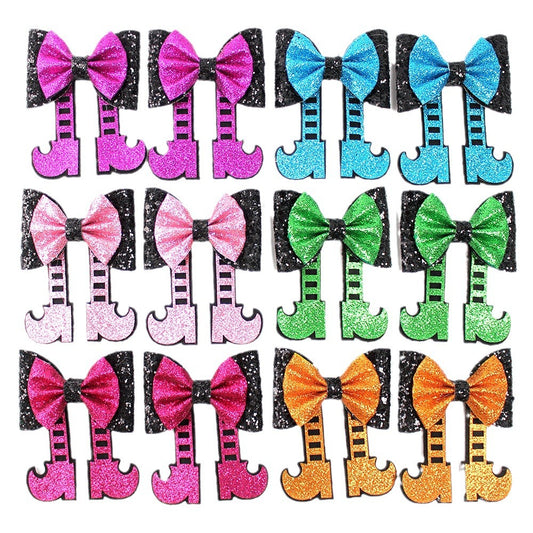 Halloween Glitter Shiny Boot-Shaped Hair Clip Sparkly Bow Hairpin for Kids