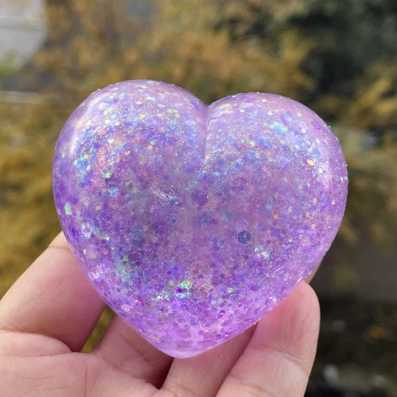 Heart-Shaped Glitter Squishy Fidget Toy – Stress Relief Ball