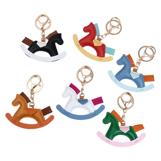 Leather Rocking Horse Wrist Strap Keychain Animal Shaped Bag Charm Car Key Pendant