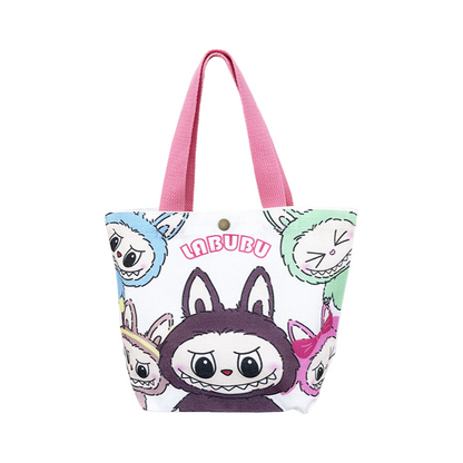 Labubu Cartoon Canvas Tote Bag Shoulder Handbag Portable