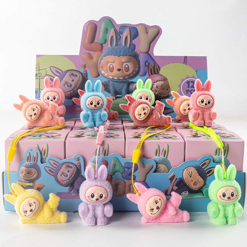Labubu Flocked Vinyl Figure Collectible Toy Blind Box Surprise Trendy Desk Decor 12Pcs