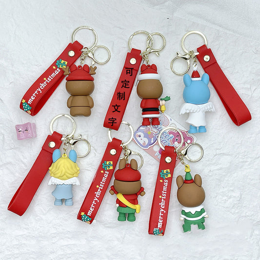 Labubu Christmas Santa Claus Silicone Keychain With Various Character Designs