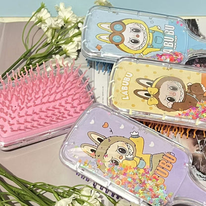 Labubu Cushion Hair Brush with Cartoon Print Glitter Liquid Sequins, Massage Airbag Comb