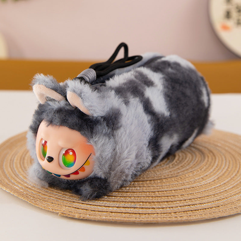 Labubu Plush Lanyard Pencil Case, Cute Tie-Dye Plush Storage Pouch for Kids and Students