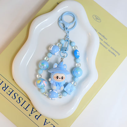 Flocked Labubu Keychain – Cute Character Bag Charm Pendant with Chain