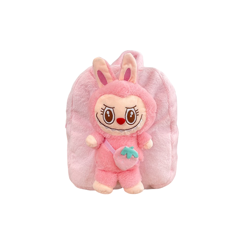 Labubu Strawberry Soft Plush Backpack Character Doll School Bag