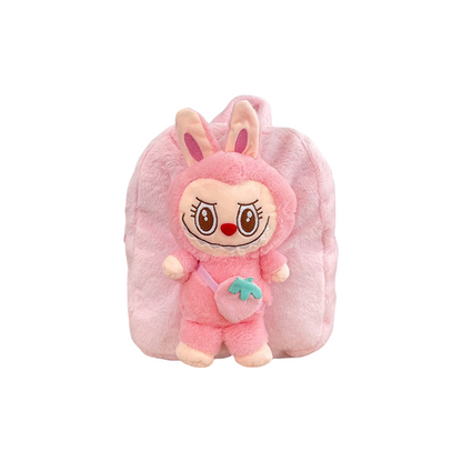 Labubu Strawberry Soft Plush Backpack Character Doll School Bag