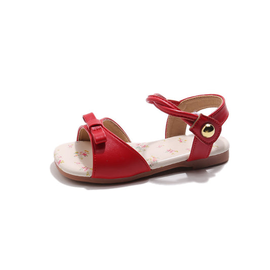 Girls Floral Flat Sandals Bow Tie Princess Strappy Shoes