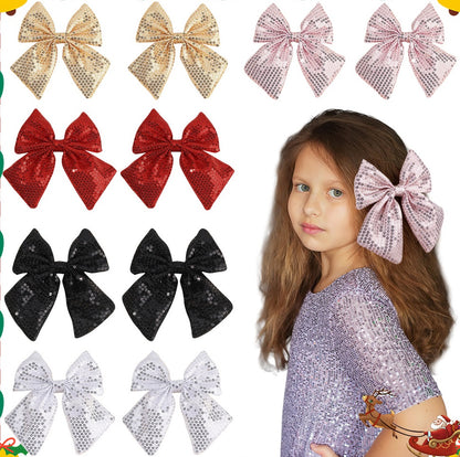 Christmas Bow Hair Clips – Solid Pearl Glitter Bow Barrettes for Girls