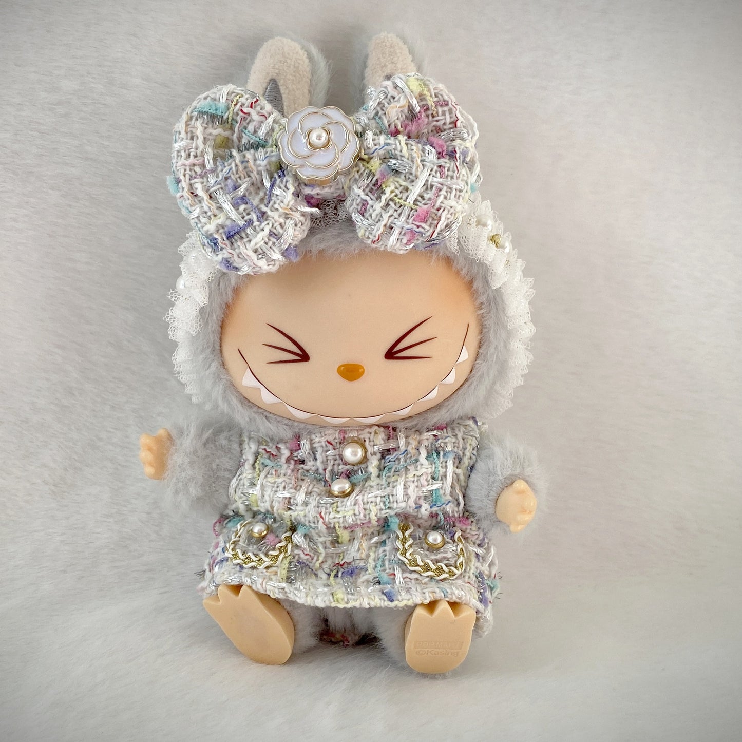 17cm Labubu Elegant Tweed Doll Outfit Bow Headwear Costume