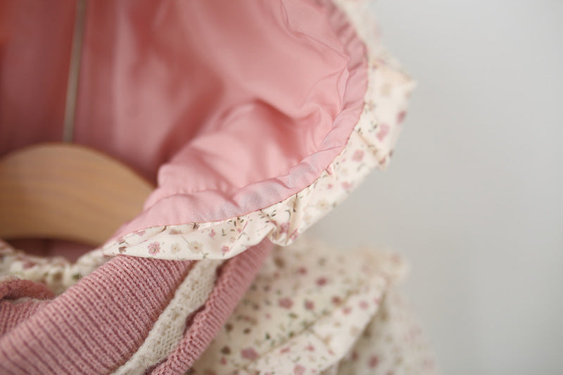 Baby Girls Winter Padded Coat Hooded Floral Jacket with Scarf Thick Warm Cotton Jacket