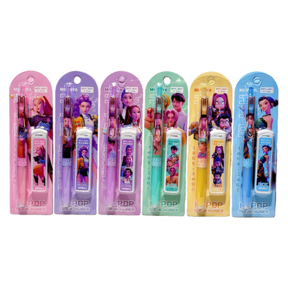 New K-pop Demon Hunters Mechanical Pencil Set – No-Sharpen, Unbreakable Lead, Automatic Pencil Stationery