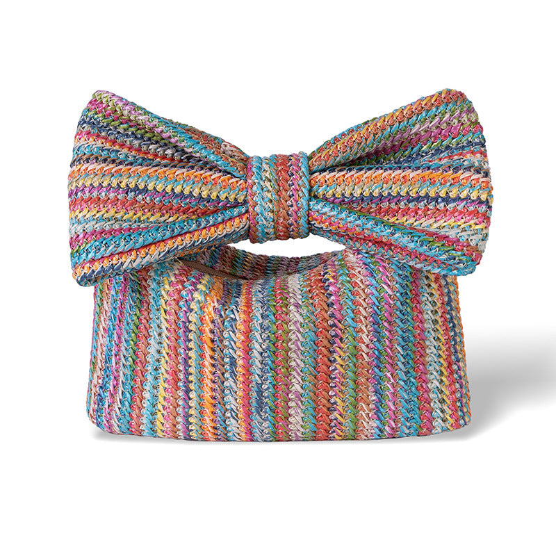 Bow Detail Woven Straw Clutch Handbag for Women
