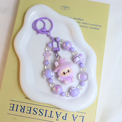 Flocked Labubu Keychain – Cute Character Bag Charm Pendant with Chain