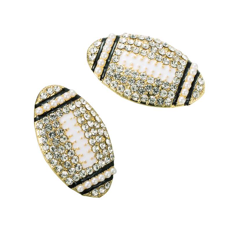 Sparkling Rhinestone Football Stud Earrings Alloy Sports-Inspired Jewelry for Women