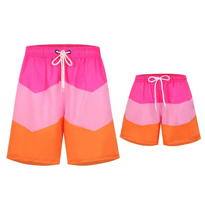 Pink and Orange Family Matching Swimsuits Color Block Style