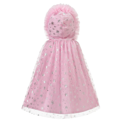 Girls Winter Princess Hooded Cape – Sparkly Snowflake Cloak Coat for Dress Up & Parties