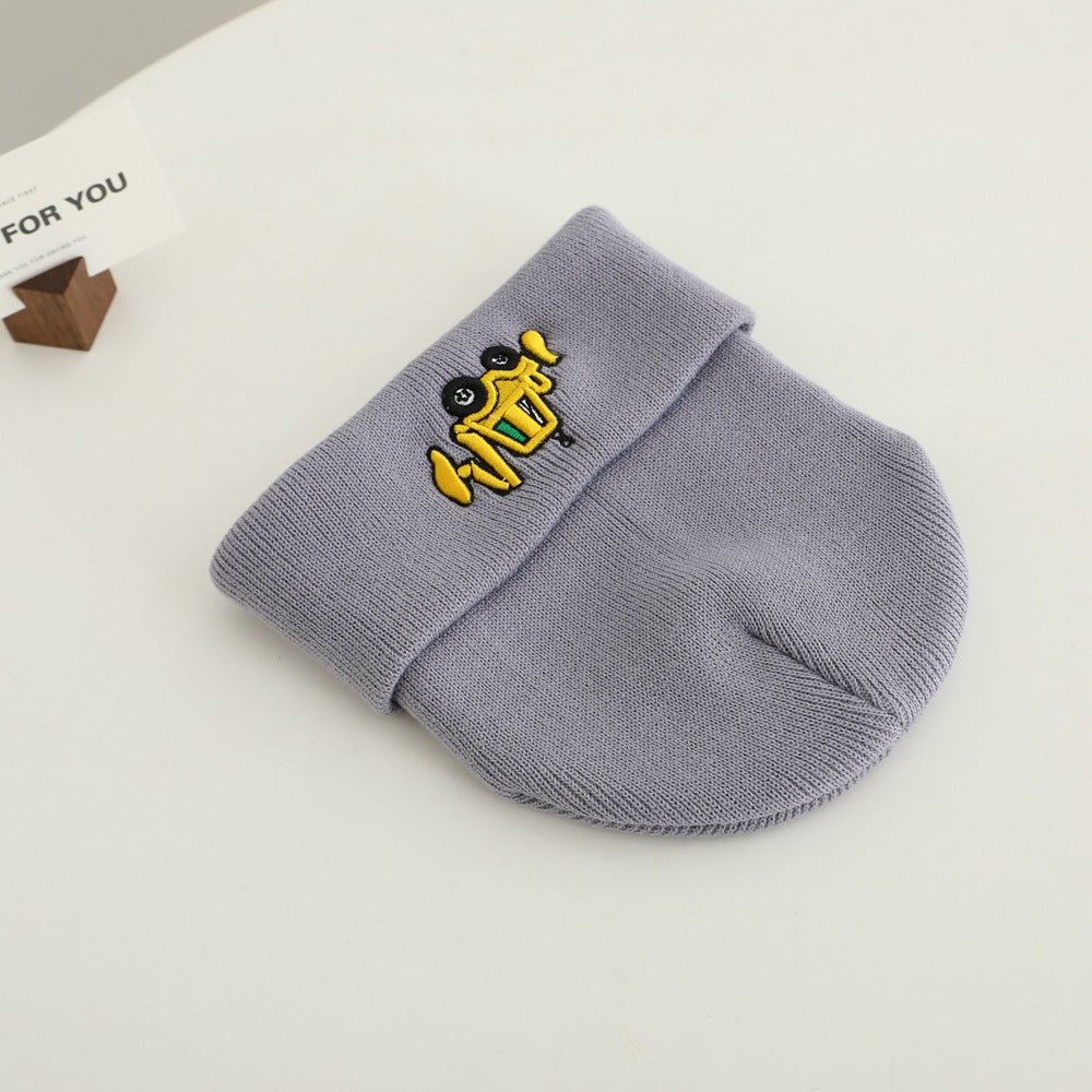 Kids Embroidered Excavator Knit Beanie – Warm, Stylish Unisex Winter Hat