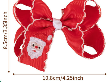 Christmas Santa Claus Reindeer Gingerbread Embroidery Hair Clips Bow Hairpins Girls