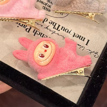 Dopamine Color Labubu Hair Clip Cartoon Lying Doll Alligator Clip for Bangs and Side Hair