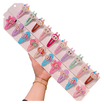 Wholesale Labubu Hair Clips Cute Cartoon Acrylic Hollow Snap Clips for Girls 10-Pack