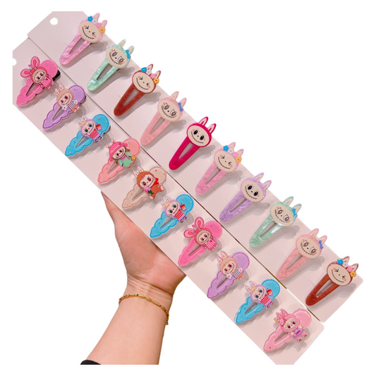 Wholesale Labubu Hair Clips Cute Cartoon Acrylic Hollow Snap Clips for Girls 10-Pack