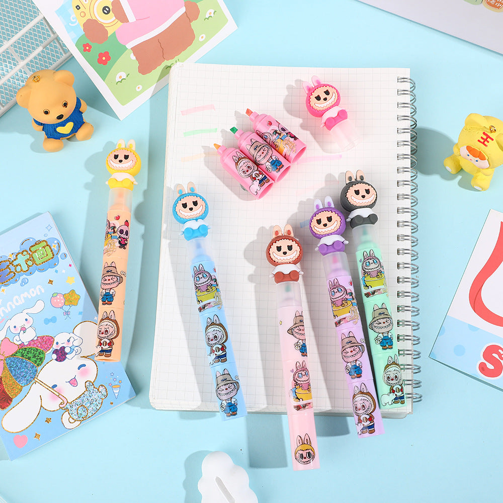 Labubu Cartoon Fluorescent Pen Mini Highlighters Student Drawing & Highlight Marker Set