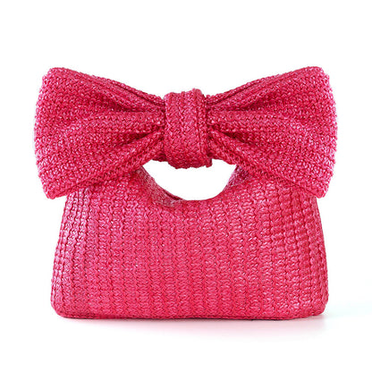 Bow Detail Woven Straw Clutch Handbag for Women