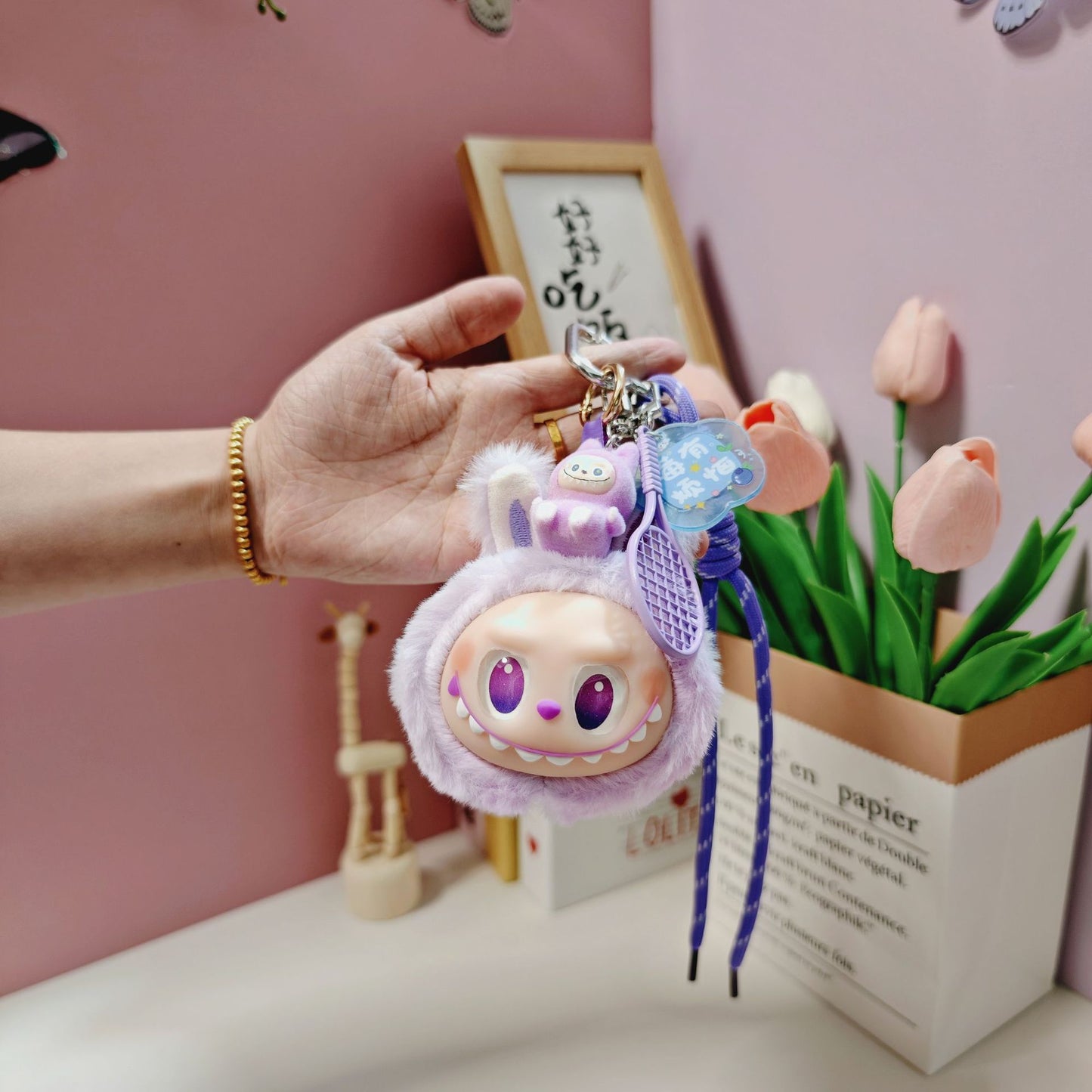 Plush Tie Dyed PVC Labubu Backpack Charm Keychain & Hanging Doll Accessory
