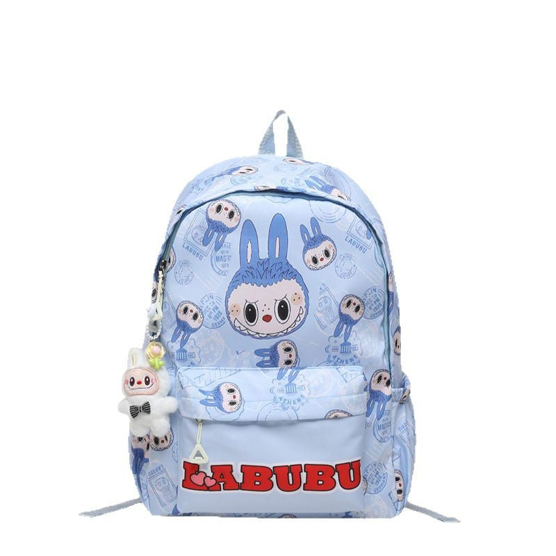 Labubu Trendy Print Large Backpack Back To School Bag With Keychain Charm