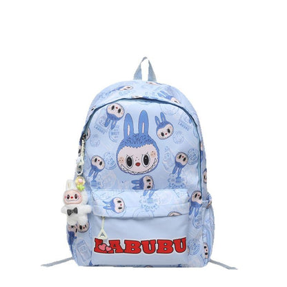 Labubu Trendy Print Large Backpack Back To School Bag With Keychain Charm