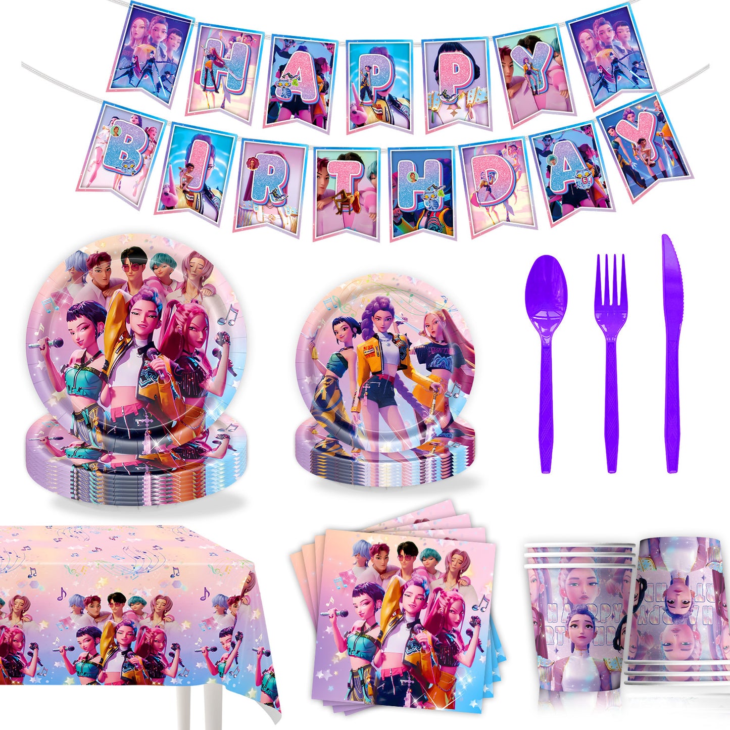 Demon Hunters & Saga Boy Band Birthday Party Supplies – Themed Tableware and Decorations