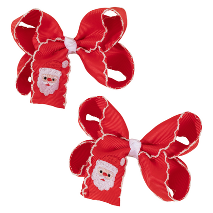 Christmas Santa Claus Reindeer Gingerbread Embroidery Hair Clips Bow Hairpins Girls