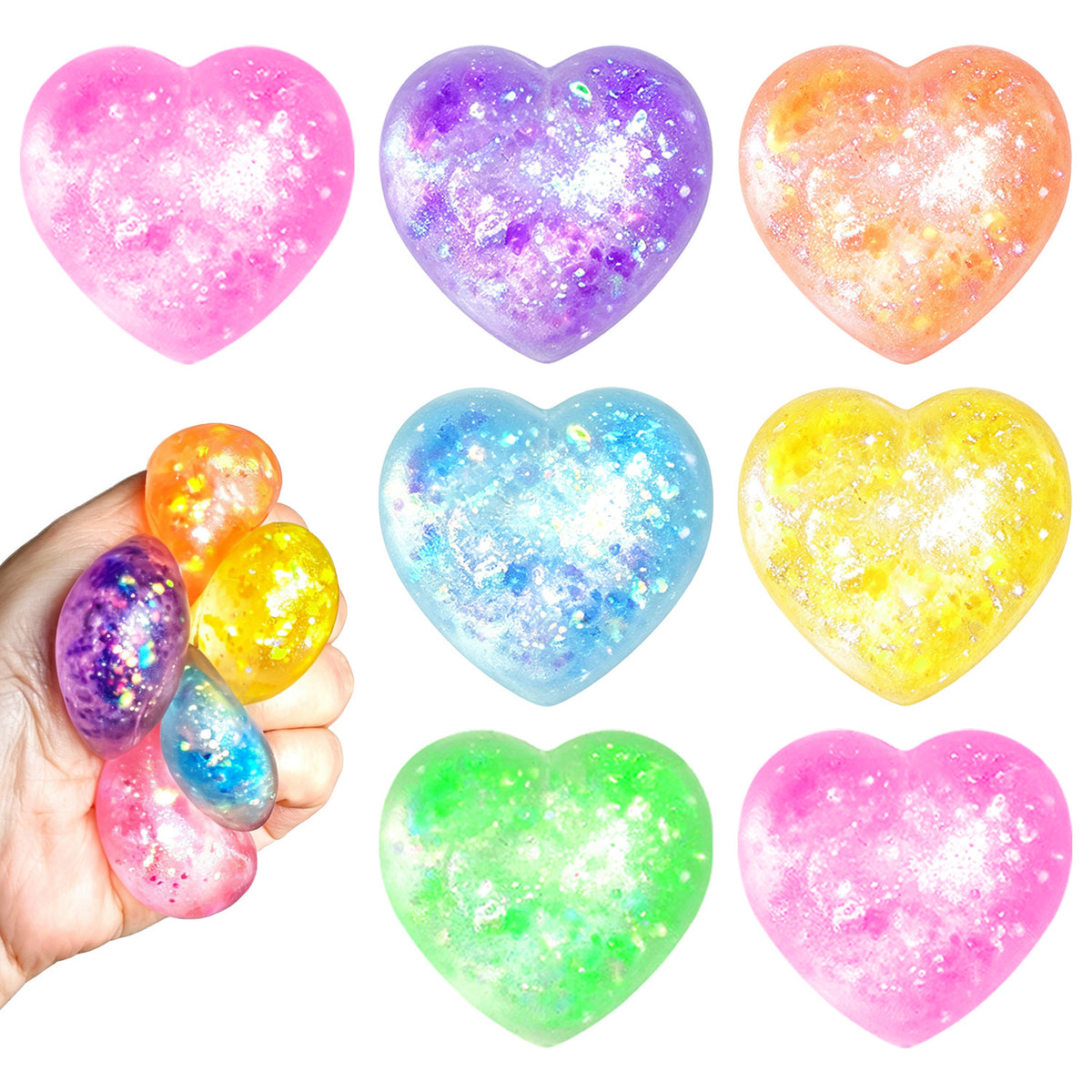 Heart-Shaped Glitter Squishy Fidget Toy – Stress Relief Ball
