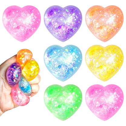 Heart-Shaped Glitter Squishy Fidget Toy – Stress Relief Ball