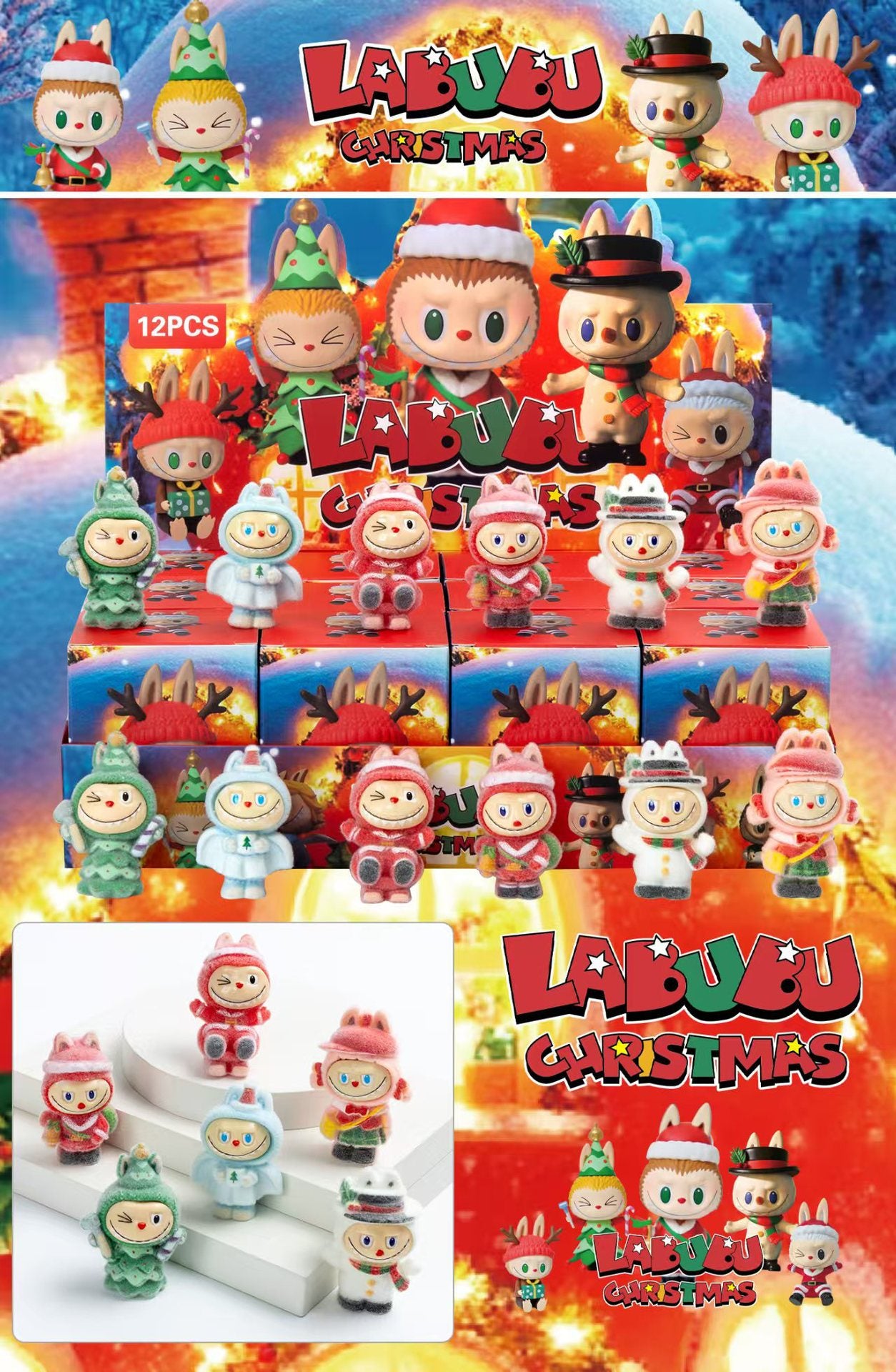 Labubu Flocked Vinyl Figure Collectible Toy Blind Box Surprise Trendy Desk Decor 12Pcs