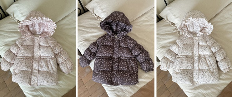 Winter Girls’ Floral Hooded Coat Thick Fleece-Lined Warm Jacket 3 Colors