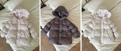 Winter Girls’ Floral Hooded Coat Thick Fleece-Lined Warm Jacket 3 Colors