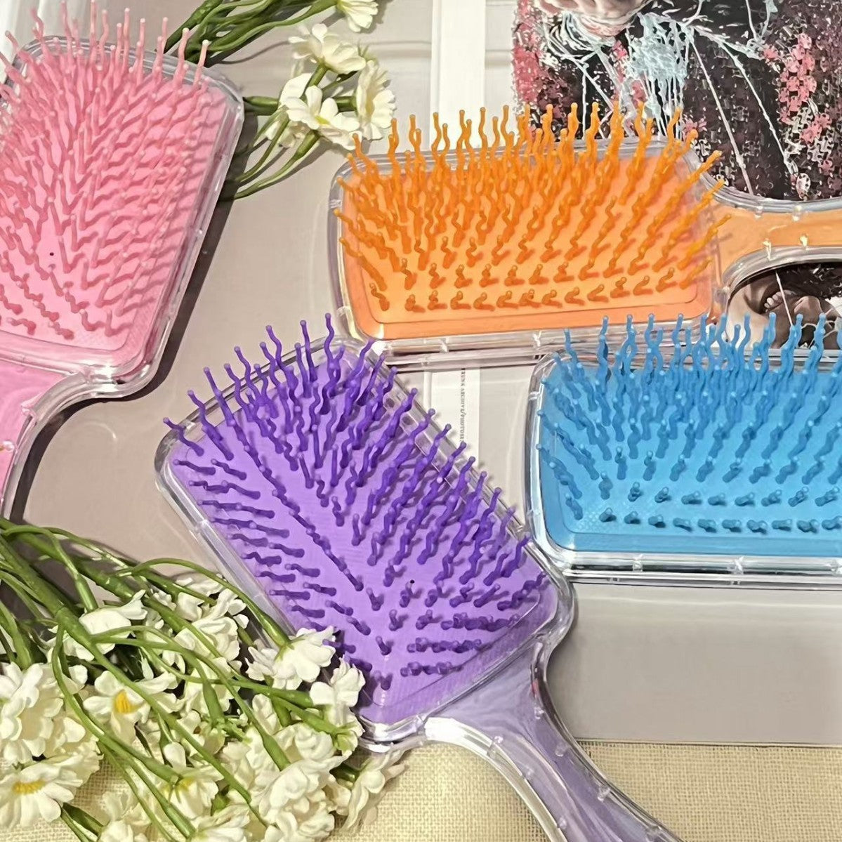 Labubu Cushion Hair Brush with Cartoon Print Glitter Liquid Sequins, Massage Airbag Comb