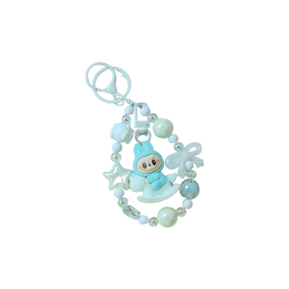 Flocked Labubu Keychain Rocking Horse Character Bag Charm Pendant with Chain
