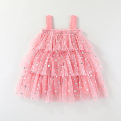 Girls Tulle Dress with 3D Flowers Layered Simple 3 Colors