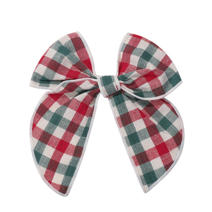 Christmas Tartan Bow Hair Clip Girls Vintage Plaid Accessory Cotton Linen Fabric Headband