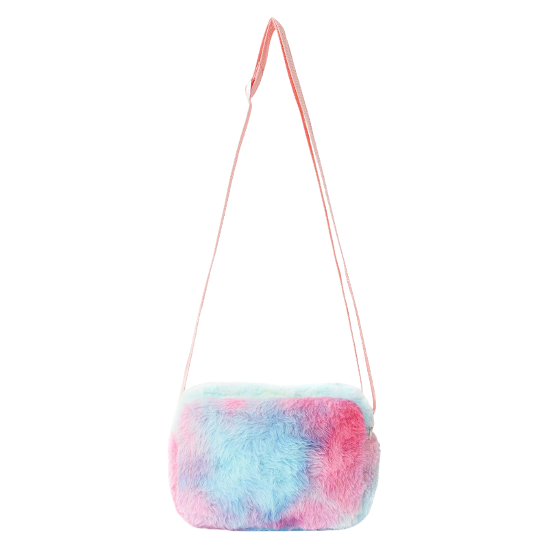 Girls' Plush Crossbody Bag Tie-Dye with Sequin Butterfly Design